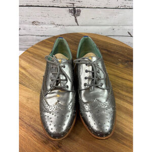 Women's Blue Bird Silver Brogue Flats Size 7